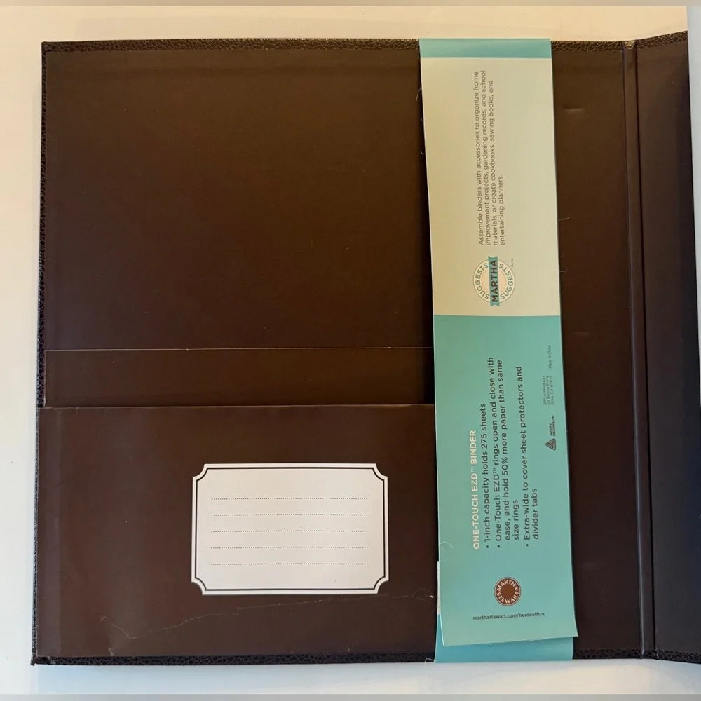 Martha Stewart Brown 3 Slant One Touch Easy D-Ring 1” Binder 11” x 11.5”